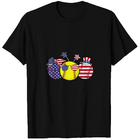 USA flag Red White Blue Wines Softball Lover 4th of July 1 T-Shirts