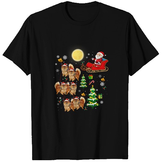 Santa Riding Pomeranian Sleigh Christmas Pomeranian Reindeer T-Shirts