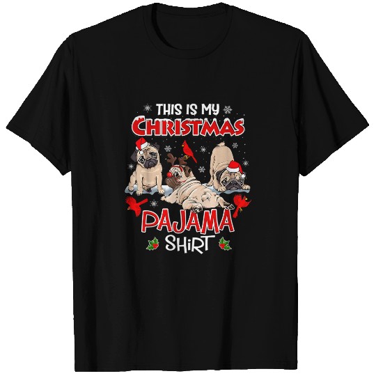 This Is My Christmas Pajama Dog Santa Hat Pug Lover T-Shirts
