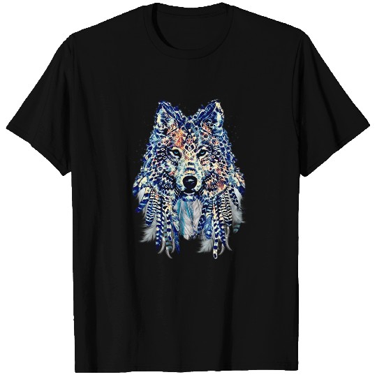 Native American Tribal wolfs Head Tribal Bohemian Tattoo Art T-Shirts