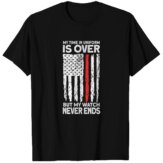 Retired Firefighter American Flag Thin Red Line T-Shirts