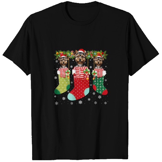 Three Yorkshire Terrier in Socks Ugly xmass Sweater Party T-Shirts