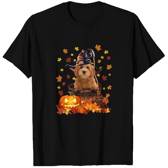 Dog Goldendoodle Witch Pumpkin Halloween Dog Lover Funny T-Shirt T-Shirts