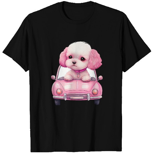 Poodle in Cute Pink Car T-Shirts