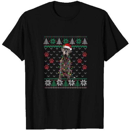 Dog Great Dane Christmas Tree Lights Xmas Ugly Sweater T-Shirt T-Shirts