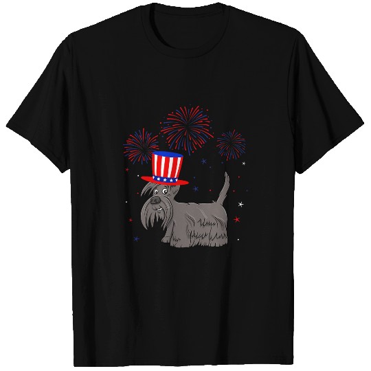 Dog Scottish Terrier Red White Blue Fireworks 4th Of July T-Shirts