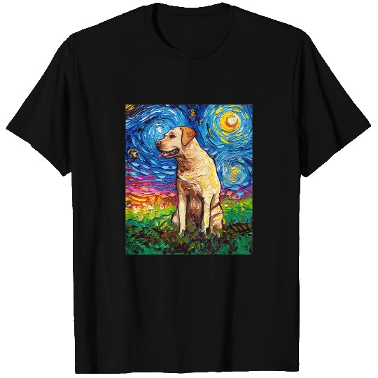 Labrador Lab Dog Yellow Labrador Profile Starry Night Dog Art by Aja T-Shirts