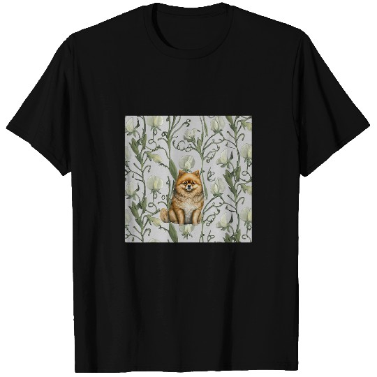 Pomeranian White Gray Sweet Pea vintages Flower T-Shirts