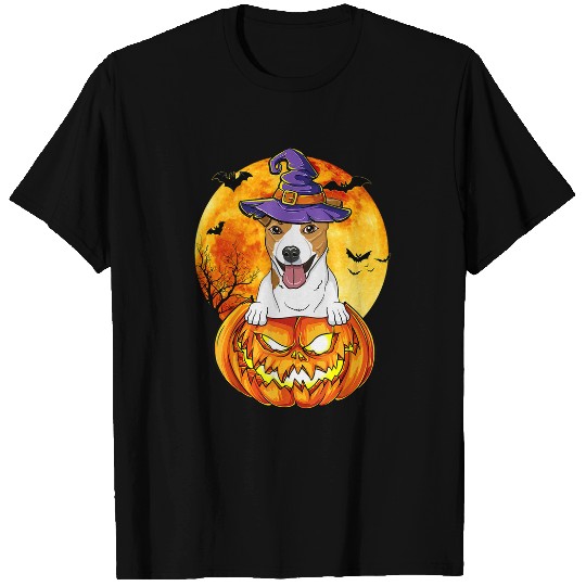 Jack Russel Terrier Witch Pumpkin Halloween Dog Lover Funny T-Shirts