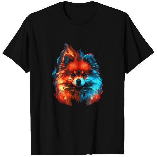 Pomeranian Retro Flames Cute Dog Art Blue Flame T-Shirts