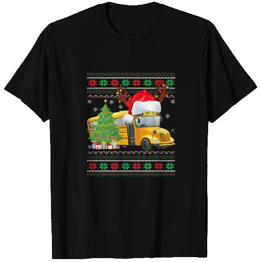 School Bus Driver Reindeer Santa Hat Ugly Christmas Sweater T-Shirts