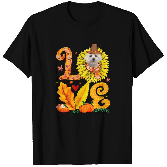 LOVE Thanksgiving Maltese Sunflower Pumpkins Fall Leaves T-Shirts