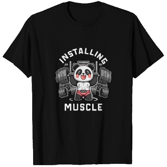installing muscle panda Please Wait Panda Weight Lifting T-Shirts