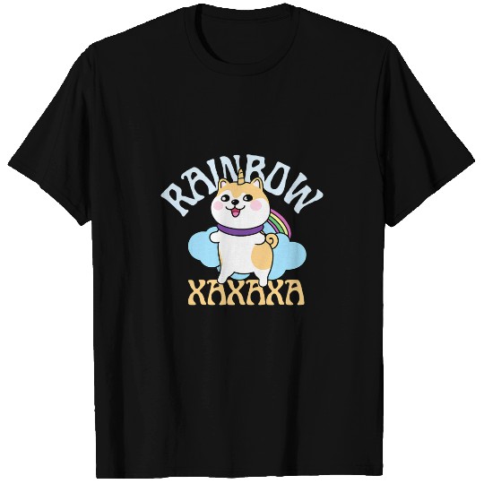 Shiba Inu Unicorns Kawaii Illustration With Rainbow And Cloud 23 T-Shirts