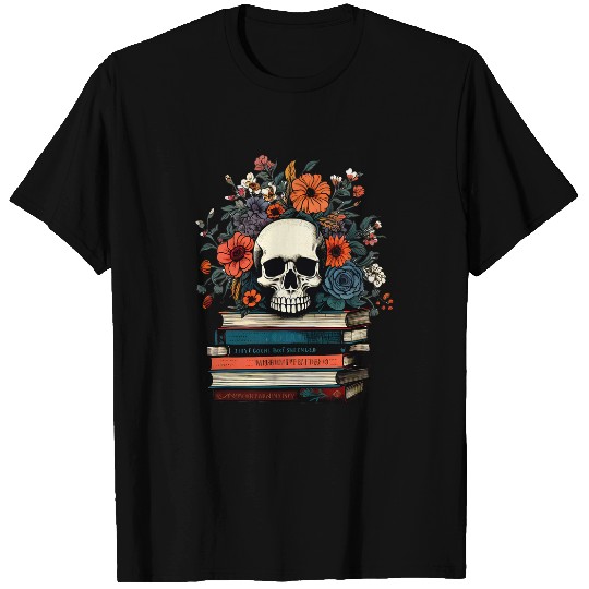 Skull Book Lover Floral Flower Halloween Librarian Reading T-Shirts