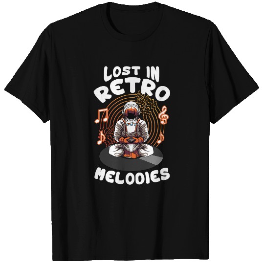 Lost In Retro Melodies Astronaut Meditates Vinyl Record Art T-Shirts