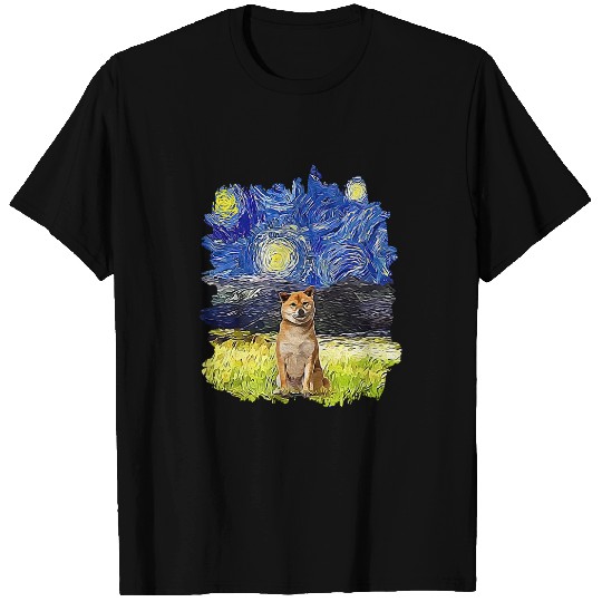 Dog Shiba Inu Starry Night Impressionist Dog Art Shiba Inu T-Shirts
