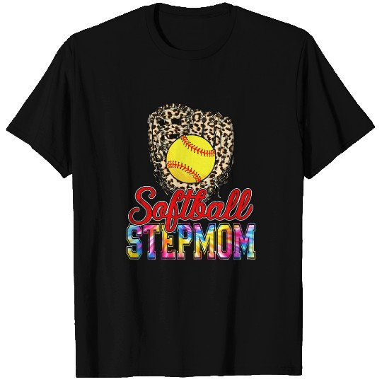 Womens Cute Tie Dye Softball Stepmom Leopard Baseball Mothers Day T-Shirts