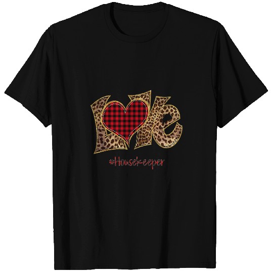 Love Housekeeper Leopard Mixed Flannel Valentines Day T-Shirts