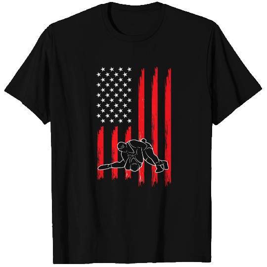 Us Flag Wrestling For Proud Dad Husband Coachs Fathers Day T-Shirts