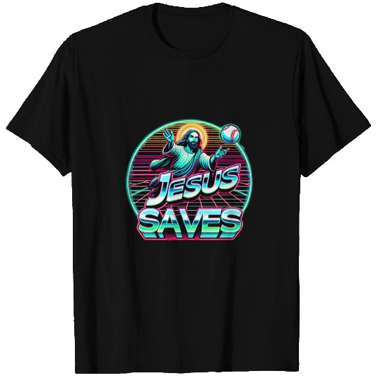 Vaporwave Jesus Saves Baseball T-Shirts