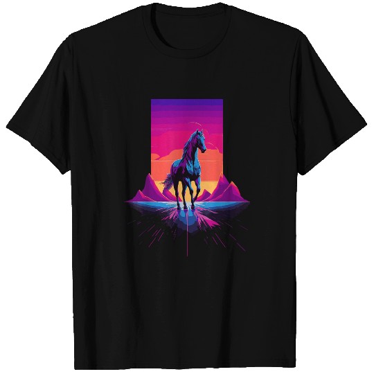 Majestic Horse Running Rainbow Synthwave Pop Art Nature T-Shirts