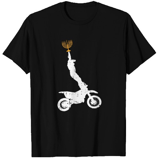 Motorcycle Rider Menorah Hanukkah Funny Chanukah Dirt Bike T-Shirts