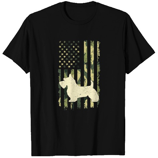 Dog Scottish Terrier s Camouflage s American Flag 3 T-Shirts