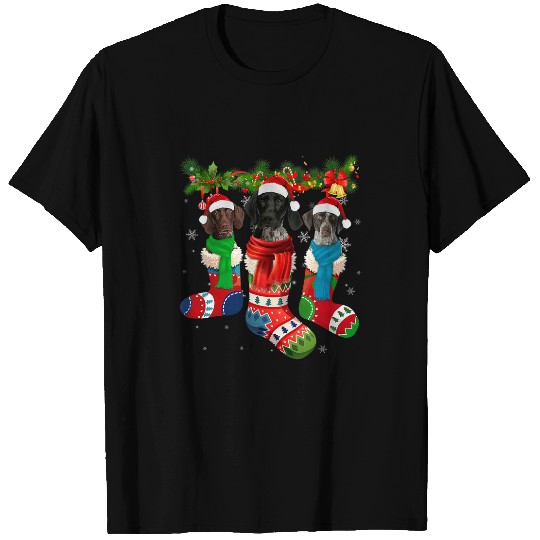 Three German Shorthaired Pointers In Christmas Socks T-Shirts
