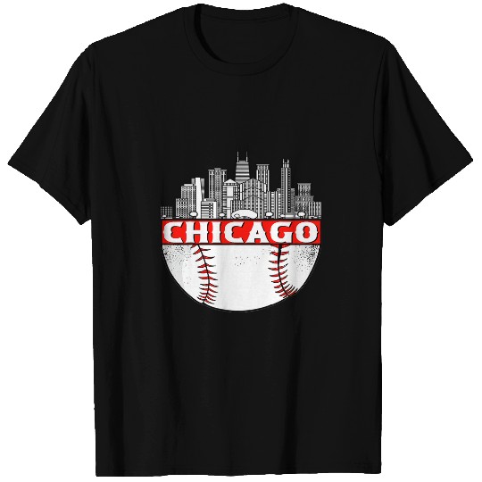 vintages Chicago City Skyline Baseball Game Day Fan T-Shirts