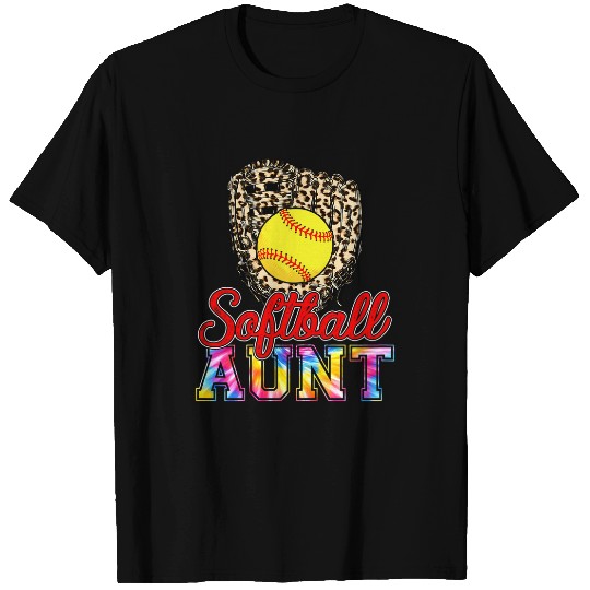 Womens Cute Tie Dye Softball Aunt Leopard Baseball Mothers Day T-Shirts