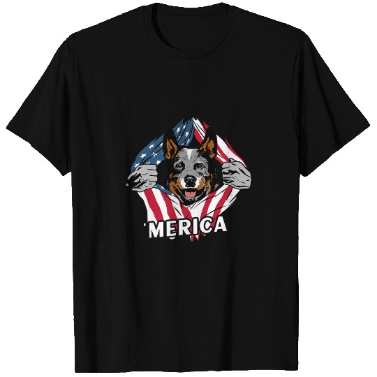 Merica American Flag Patriotic Cattle Dog Heeler T-Shirts