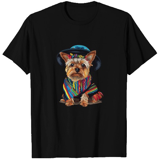 Yorkshire Terrier Dog in Cinco De Mayo Sombrero and Poncho 1 T-Shirts
