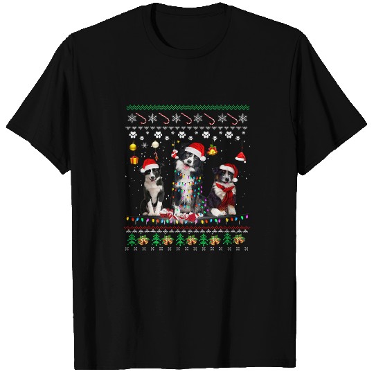 Merry Christmas Ugly Border Collie Santa Hat Christmas Pjs T-Shirts