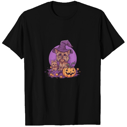 Pumpkin Yorkshire Terrier Dog October Fall Halloween Graphic T-Shirts