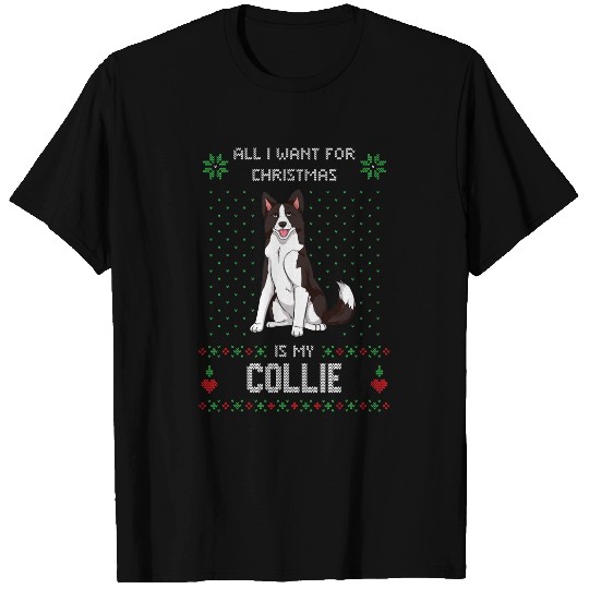 Ugly Christmas Sweater Border Collie Ugly Sweater Dog T-Shirts