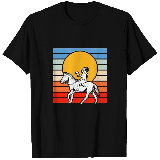 Retro Indigenous Horse Riding Sunset Indian Native American T-Shirts