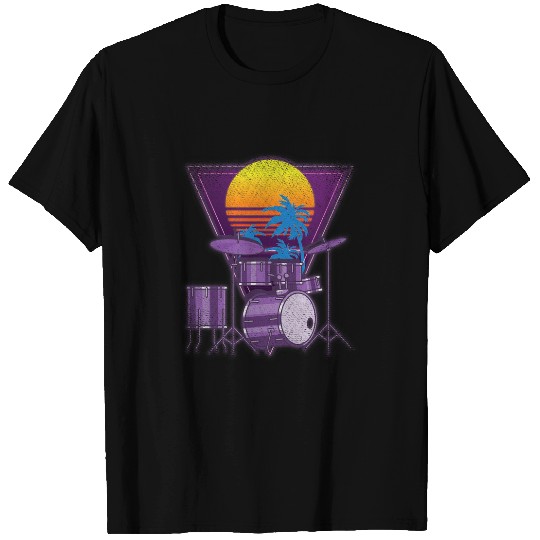 Vaporwave 90s Art Sunset Drummer Percussion Musician Drums T-Shirts