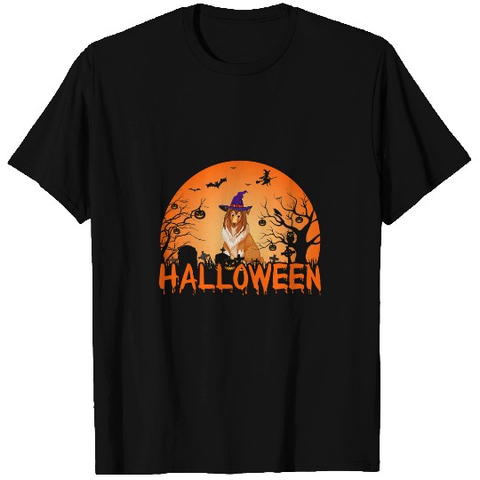 Pumpkin Face Rough Collie Dog Lovers Scary Halloween Costume T-Shirts