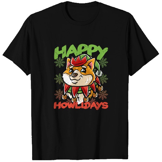 Dog Shiba Inu Happy Howlidays Shiba Inu Elf Dog Merry Christmas Dogs T-Shirts