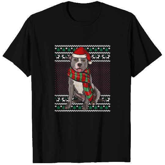 xmass Staffordshire Bull Terrier Dog Santa Hat Ugly Christmas T-Shirts