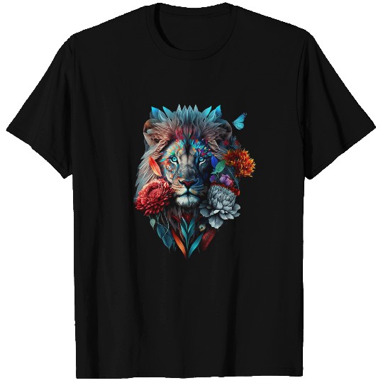 Lion Flowers Animal Print Art Animal Lover Lion T-Shirts
