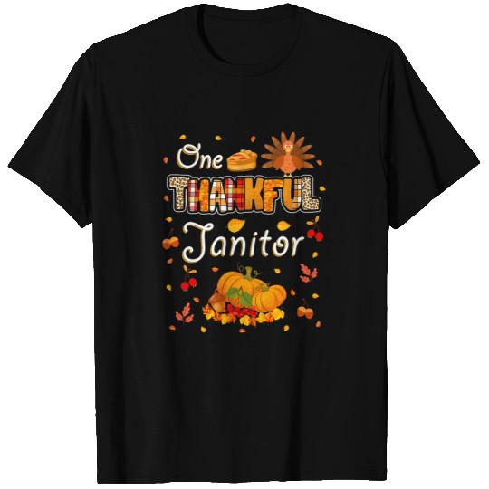 One Thankful Janitor Fall Leaves Autumn Janitor Thanksgiving T-Shirts