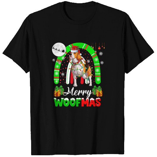 Merry Christmas Woof Santa Reindeer Beagle xmass Rainbow T-Shirts