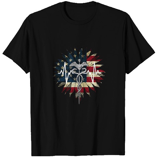 American Flag Nursing Student Sunflower RN ER CNA LPN T-Shirts