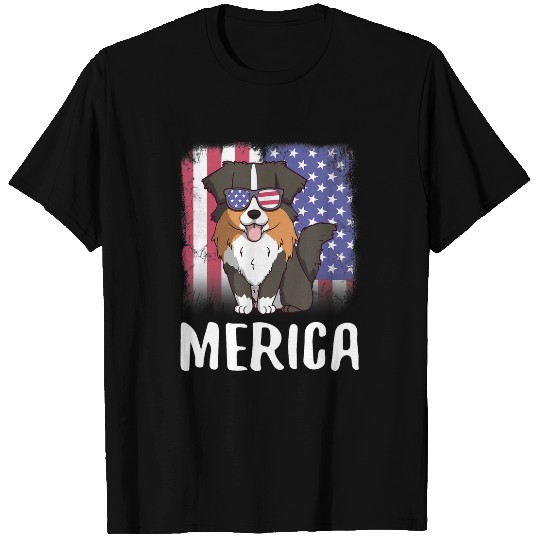 Merica Australian Shepherd Dog USA American Flag 4th of July T-Shirts