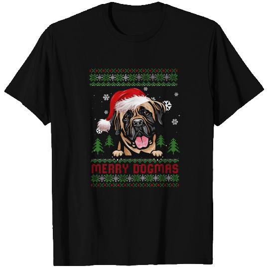 Merry Dogmas Bull Mastiff Santa Hat Ugly Christmas Sweater T-Shirts