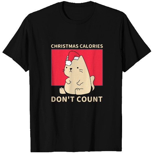 Womens Cute Cat Lover Illustration Diet Christmas Calories Count T-Shirts