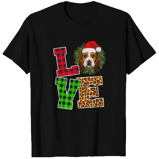 Love Dog Basset Hound Santa Hat Funny Leopard Christmas Xmas T-Shirts