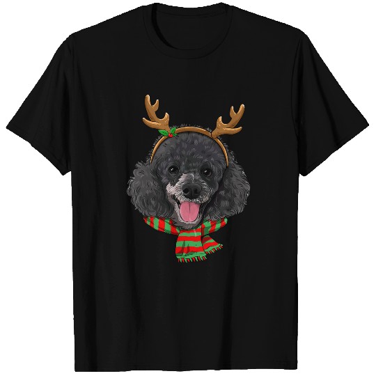 Miniature Poodle Dog Christmas Reindeer Santa Hat Funny Xmas T-Shirts